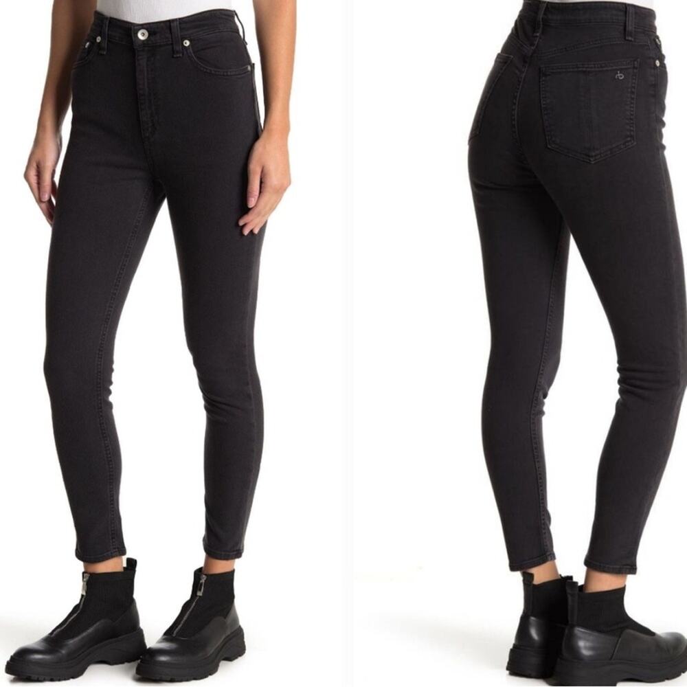 Rag & Bone Nina High-Rise Ankle Skinny Washed Black Denim Jeans Size 27